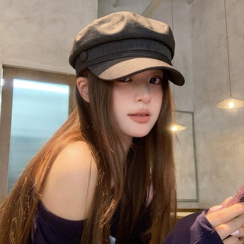 Suede pleated flat-top equestrian hat, new vintage vintage newsboy hat, casual versatile face-enhancing baseball cap