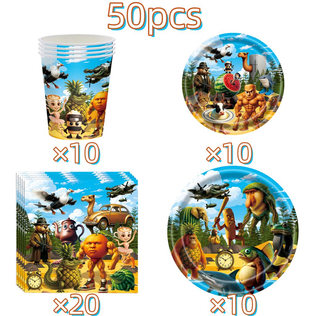 Italian Brainrot Birthday Party Decoration Tung Tung Sahur Tralalelo Tralala Tableware Balloon Cup Plate For Party Favor Supplie