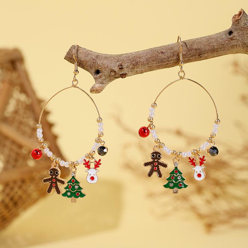 European-American Creative Christmas Earrings: Festive Bells & Tree Studs