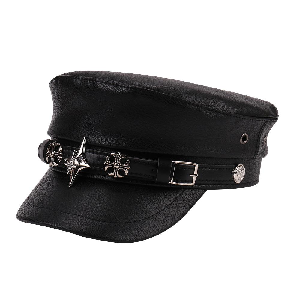 Punk Stil Flache Kappe Herren und Damen Persönlichkeit Leder Lange Nieten Leopardenmuster Silberne Kappe