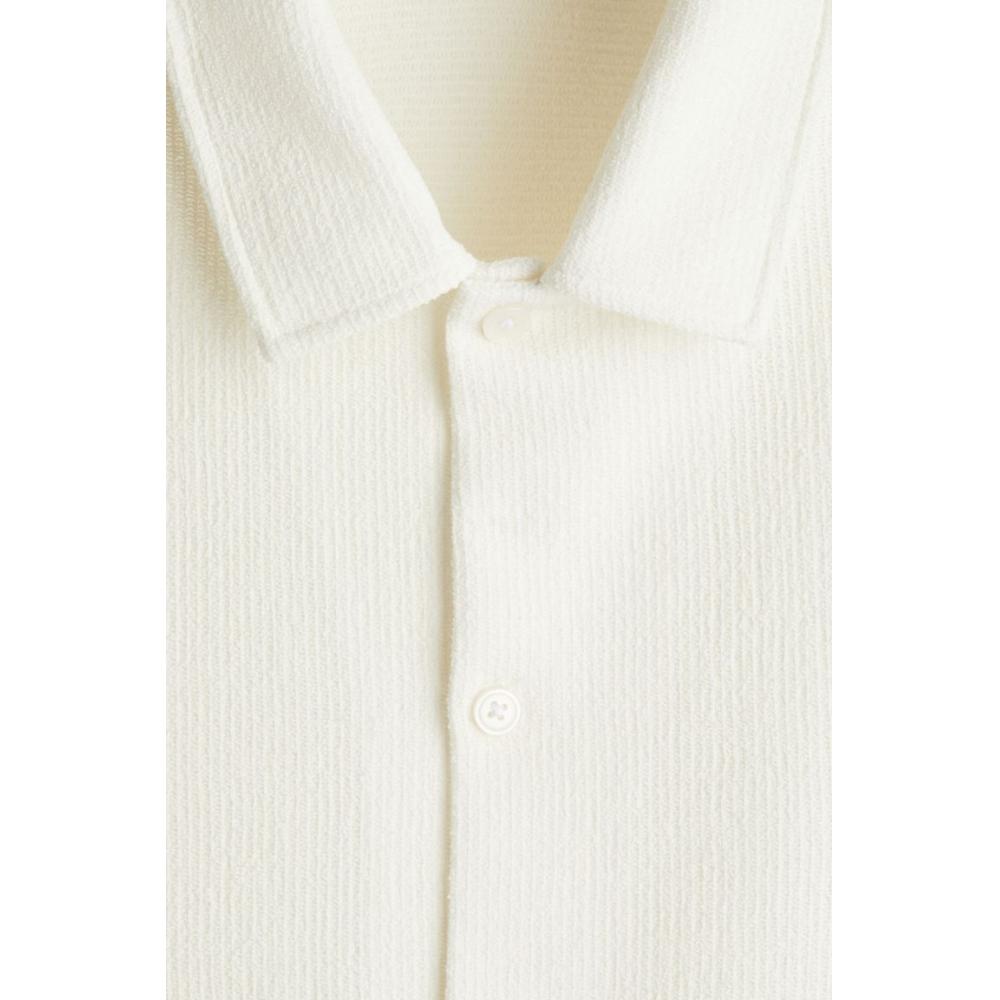 H M Regular Fit sHort Sleeve Jersey sHirt creaM