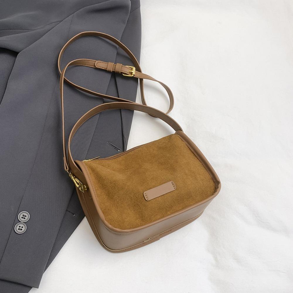 Elegant Faux Suede Leather Shoulder Bag Solid Color Lightweight Pillow Bag Adjustable Strap Women's Handbag Casual Use