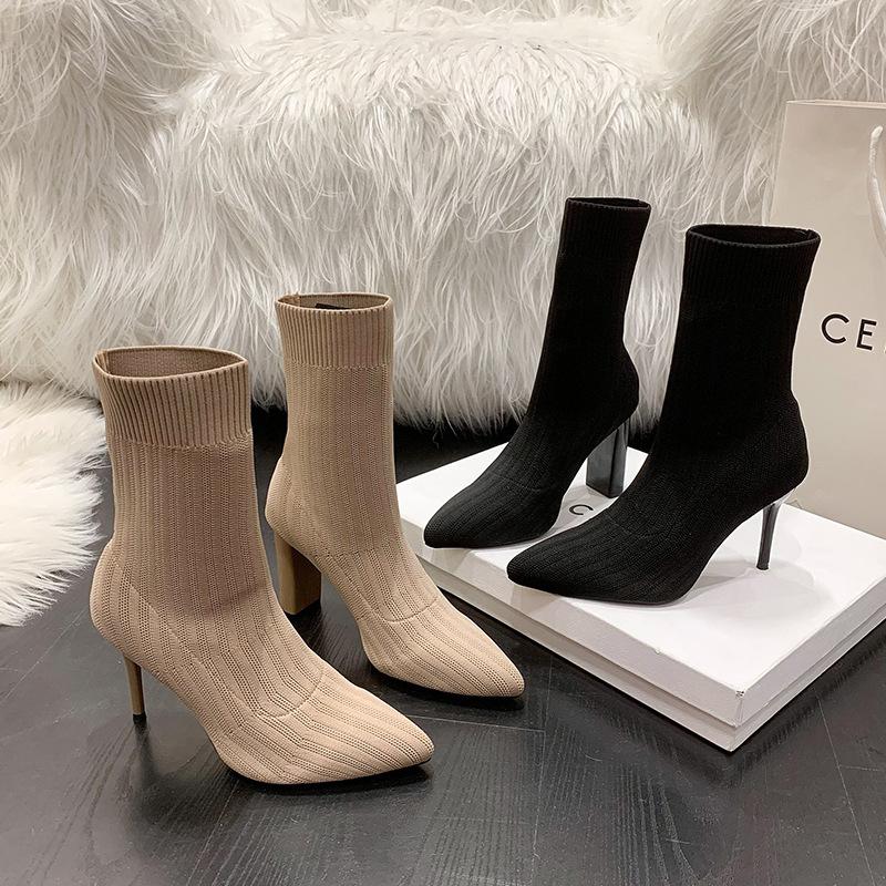 Women's New Autumn Knitted Elastic Thick-heeled Short Boots