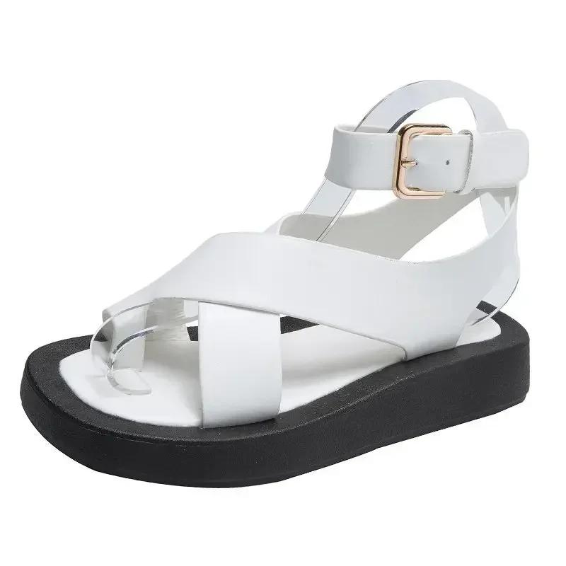 Woman Summer Fashion New Sandals For Female Students Comfortable Thick Bottom Fairy Style Cross Strap Beach Sandals