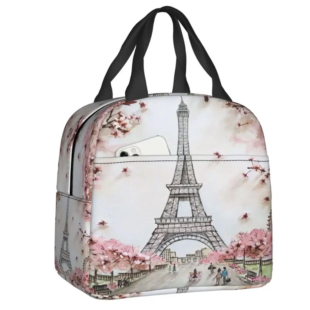 Eiffelturm Isolierte Lunchtasche für Camping Reisen Romantische Französische Liebe Auslaufsichere Kühltasche Thermische Lunchbox Frauen Kinder