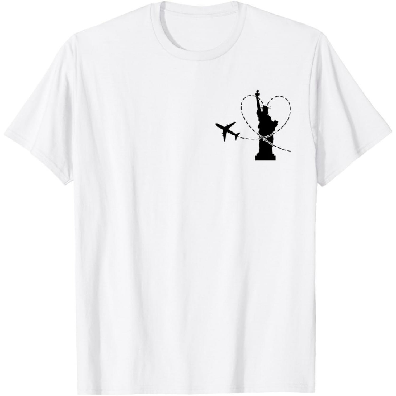 Statue Of Liberty Airplane Heart Pocket New York City Travel T-Shirt S