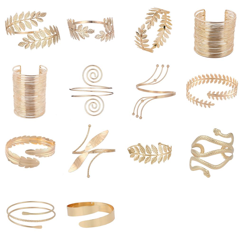 Baroque Arm Chain Wrap for Women Girls Arm Cuffs Open Bangle Leaf Armlet for Teen Girls Open Arm Cuffs Jewelry