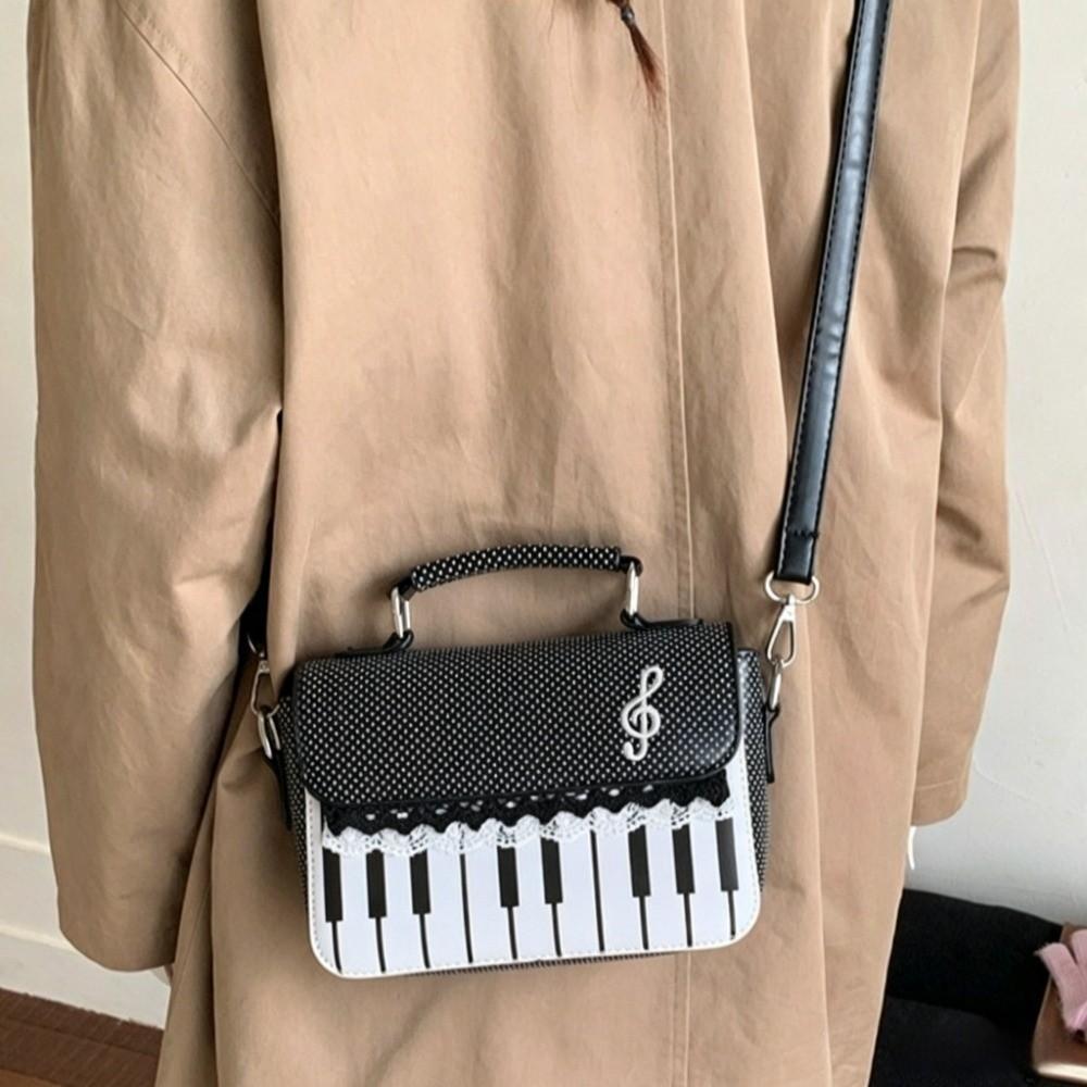 PU Leather Piano Note Crossbody Bag Polka Dot Handbag Versatile Square Shoulder Bag  Travel
