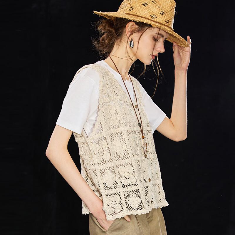 Cotton Blend Hollow Crochet V-Neck Vest Cover-Up