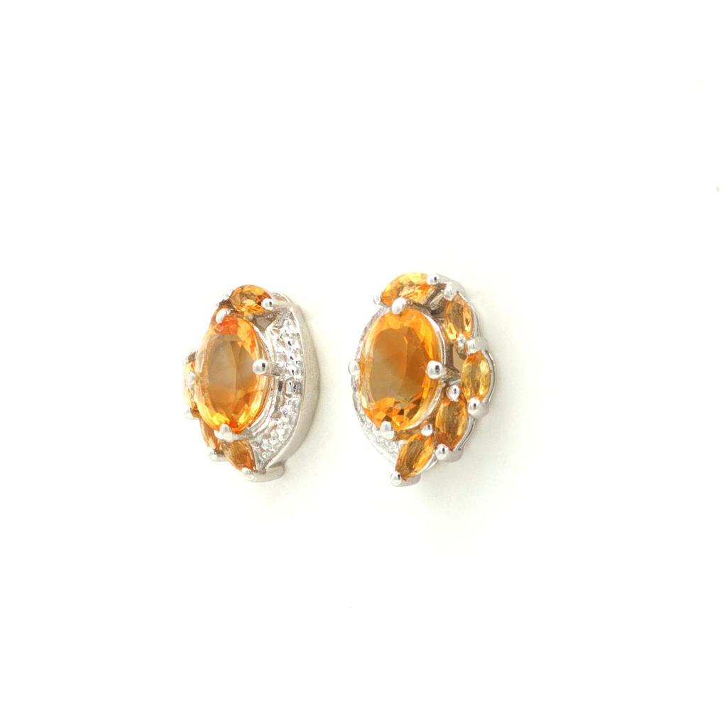 Citrine Oval & Marquise Stud Earrings 925 Sterling Silver Rhodium Plated Multi Stone Gemstone Earrings Gift for Women