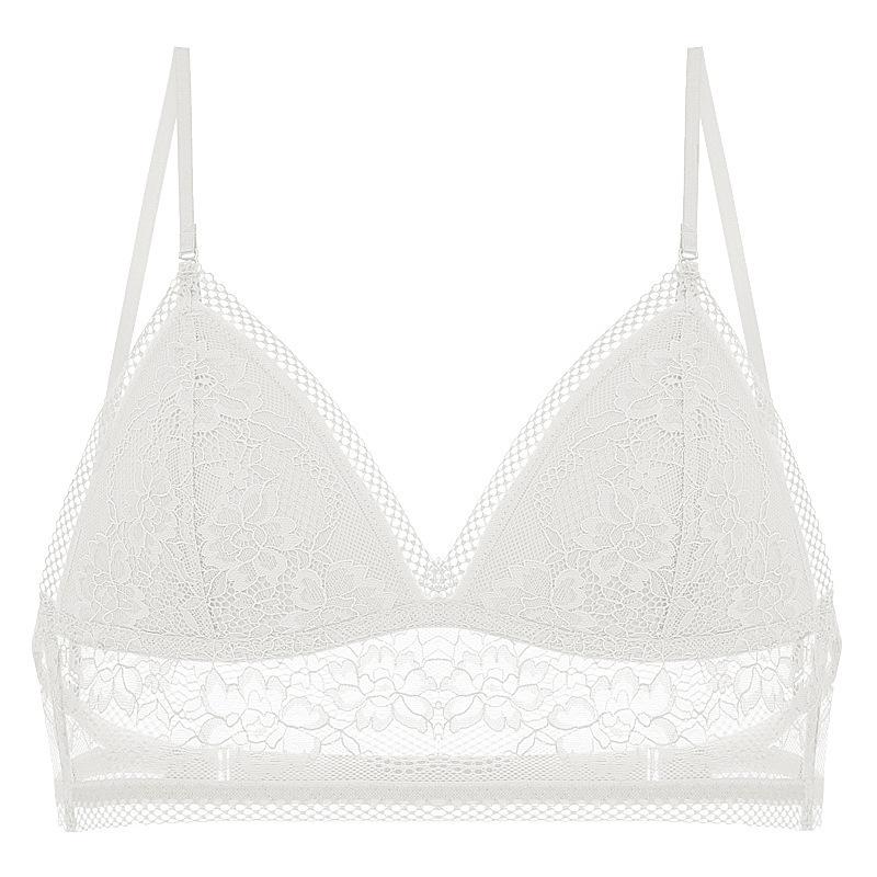 

French sexy lace underwear summer thin U-shaped big halter beautiful back underwear triangle cup no steel ring bra S білий