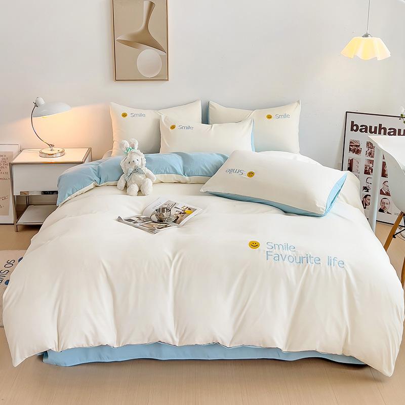 Korean Style Bedding Set Washed Cotton Duvet Cover Set Twin Double Queen Size Quilt Cover Fitted/Flat Sheet Pillowcase Bed Linen