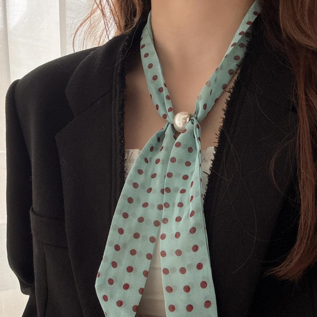 Korean polka dot silk scarf neck high-end long headband women's necklace adjustable scarf accessories new