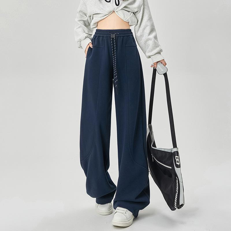 Design-sensing Drawstring Drooping Soft Wide-leg Pants for Women In Spring Lazy Style Versatile Loose Sports Pants