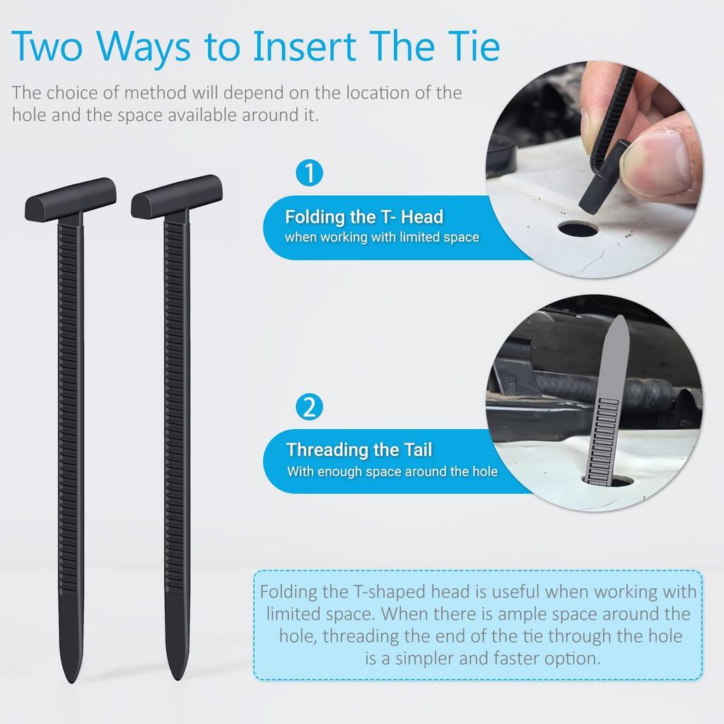 50Pcs Nylon Universal Cable Tie Buckles, 2026 Upgraded Heavy Duty Automotive Zipper Clips, Double-Side Self-Locking T Rivet Zip Ties For Car Repairs,