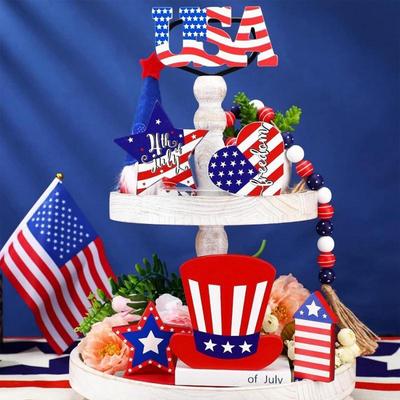 4Th Of July Patriotic Table Sign Patriotic Table Decor Rustic Memorial Strip Sign Desktop US Flag Pattern Centerpieces For