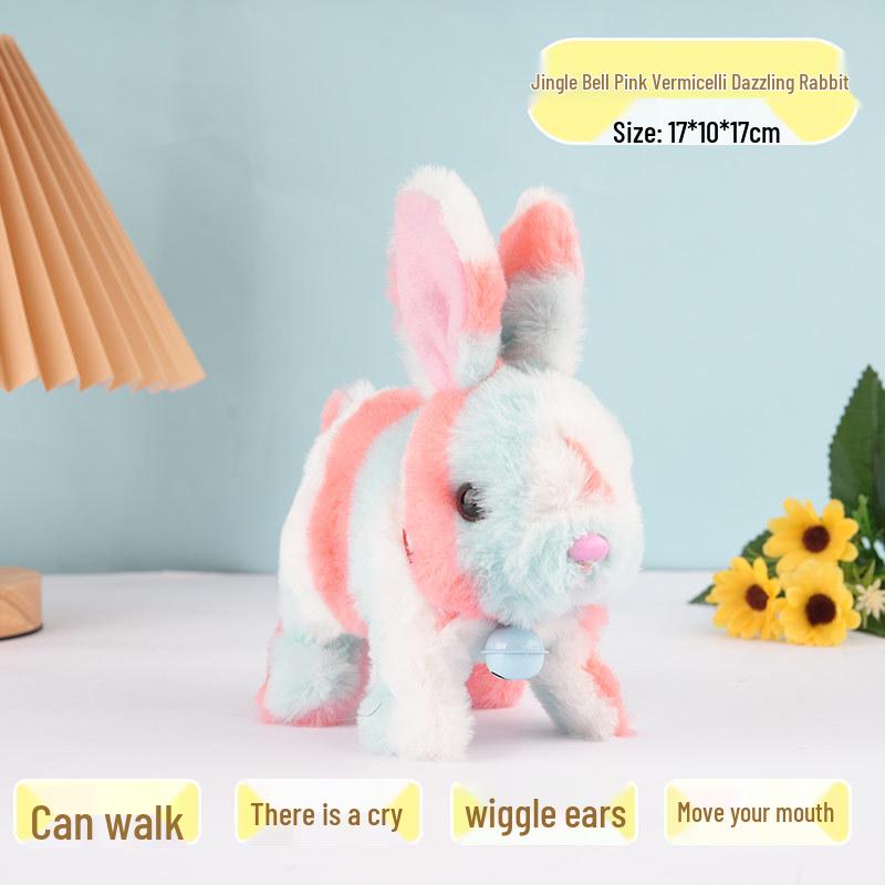 Plush Interactive White Rabbit Toy - Walking, Talking, Ear-Wiggling, Mouth-Moving Long-Haired Pet Simulation.