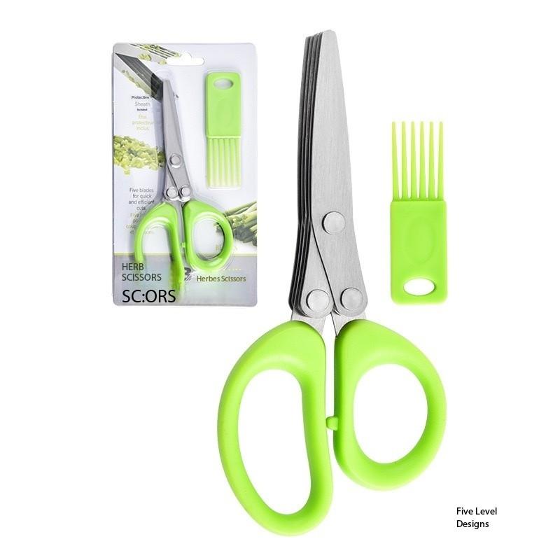 Multi-functional multi-layer stainless steel kitchen scissors, green onion chopper, herb and spice cooking tool scissors