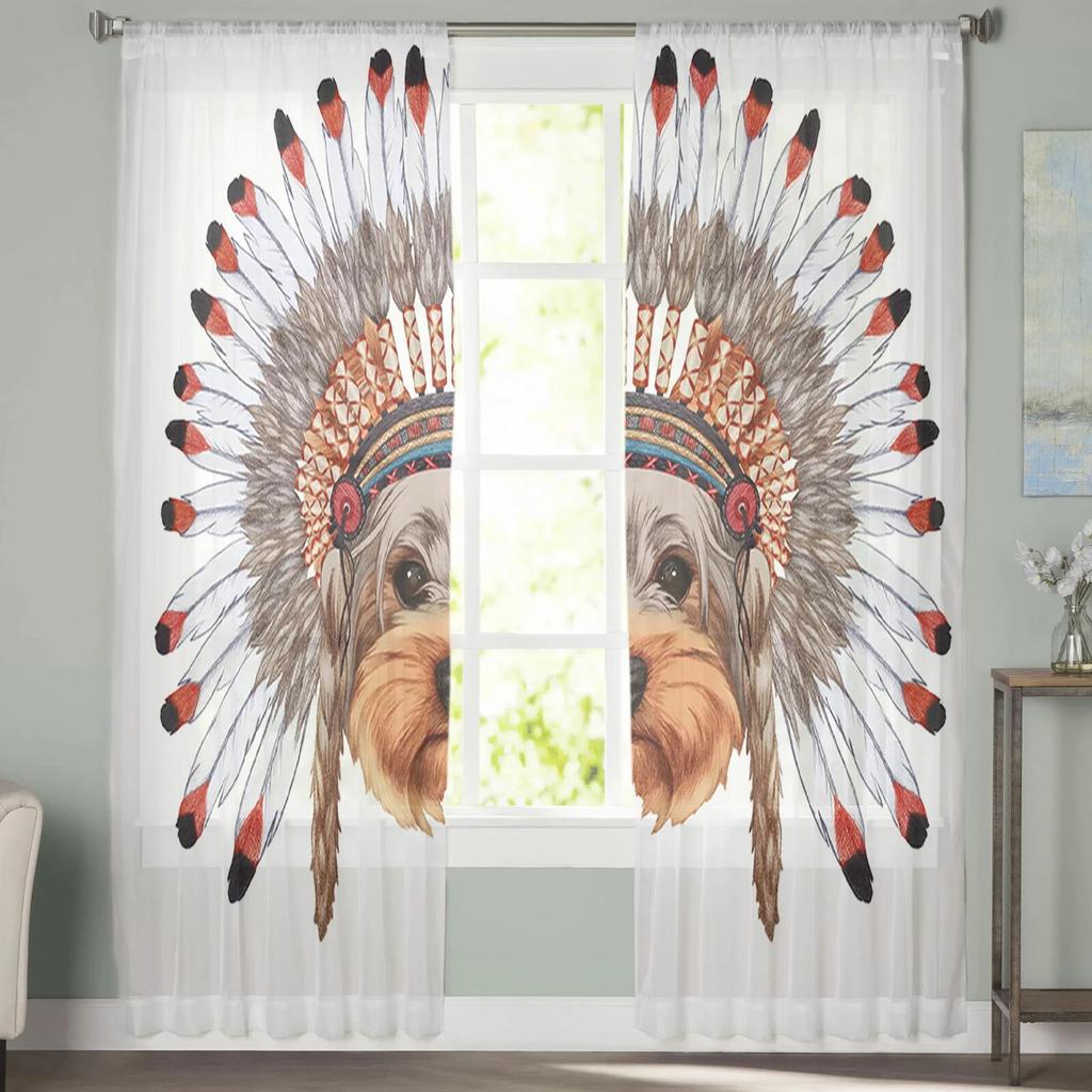 Indian Chief Dog Luxury Tulle Curtains Modern Living Room Kitchen Chiffon Curtain Bedroom Sheer Valance Curtain