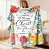 Floral Bible Verse Blanket Philippians 4 13 Quote Watercolor Flowers & Butterflies Soft Flannel Throw for Home Decor Inspirational