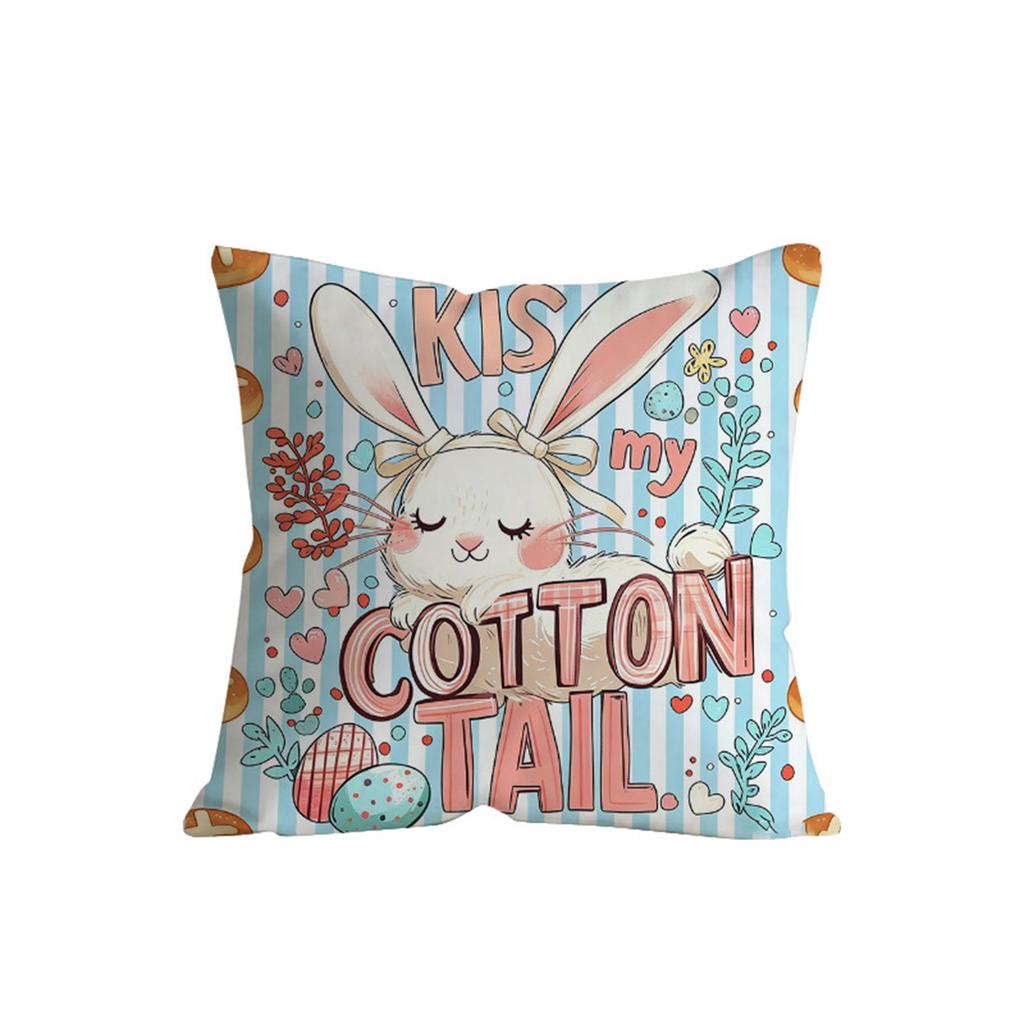 Easter Bunny Pillow Cover, Printed With Colorful Lights And Easter Eggs, Featuring Letters; A Decorative Cushion For Home And Sofa.