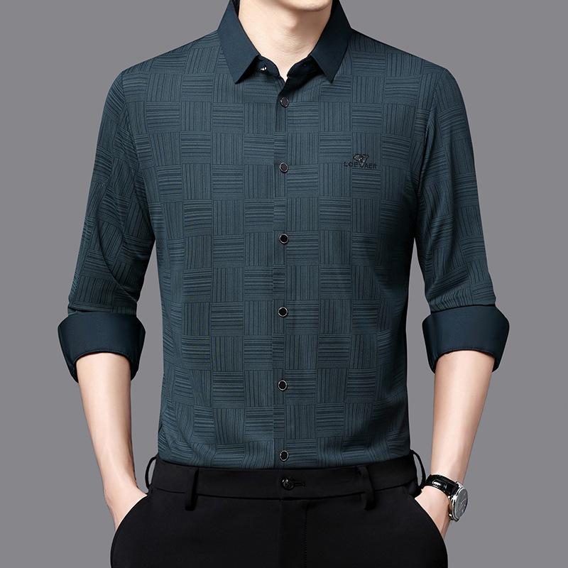 Autumn Middle-Aged Men's New Long-Sleeved Seamless Lapel Shirt Fashion Casual Shirt