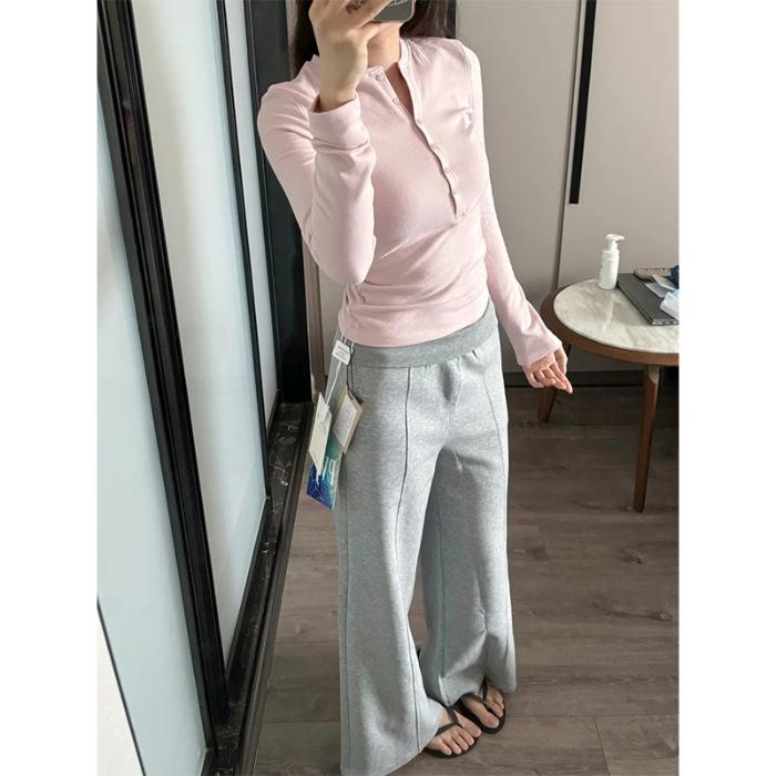 

Женская высококачественная приталенная футболка хенли с длинным рукавом - осенне-зимний базовый слой с облеганием талии Large розовый