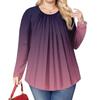 Women's Plus Size Fashion Printed Casual Pleated Round Neck Long Sleeve Top