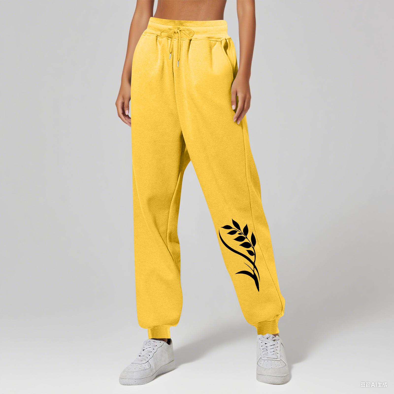 

Ladies Printed Unisex Casual Pocket Drawstring Pants M жёлтый