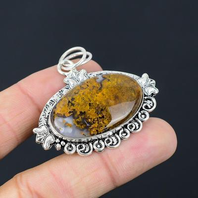Gift For Her 925 Sterling Silver Natural Plume Agate Gemstone Jewelry Pendant