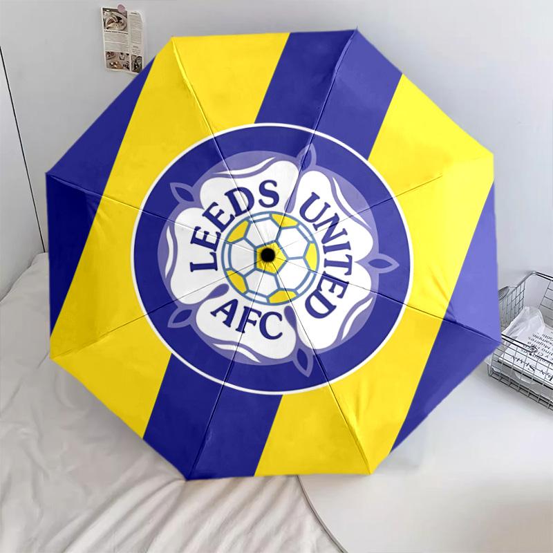 1 PC Automatic Folding Umbrella - Leeds Football Club Pattern Portable Foldable Design With 8 Ribs Christmas Birthday Gifts