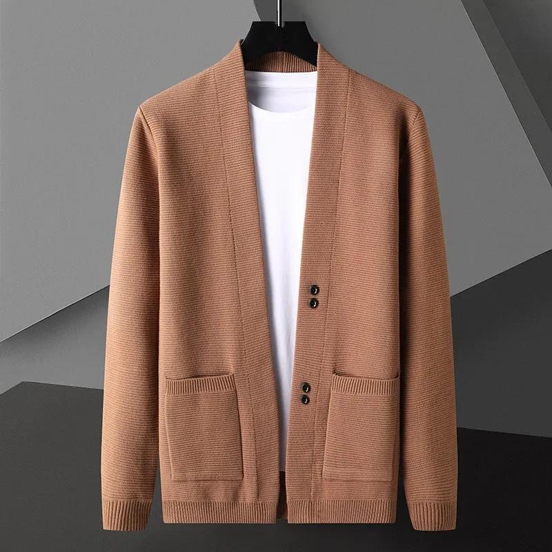 Spring Autumn Men's Slim Fit Knit Cardigans Solid Color Fashion Casual Knitted Sweatercoat Men Warm Korean Style Cardigan Jacket