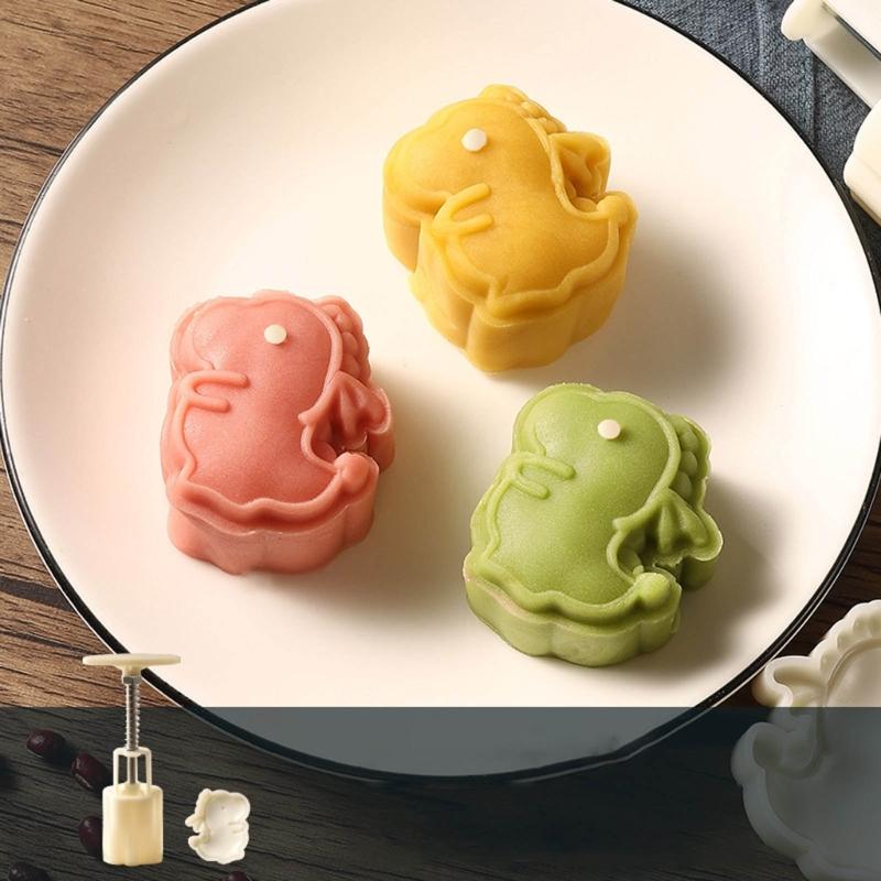 30g Plastic Mooncake Stamps Cartoon Dinosaur Shaped Mooncake Molds Hand Press Mooncake Cutters Pastry Decorating Tools