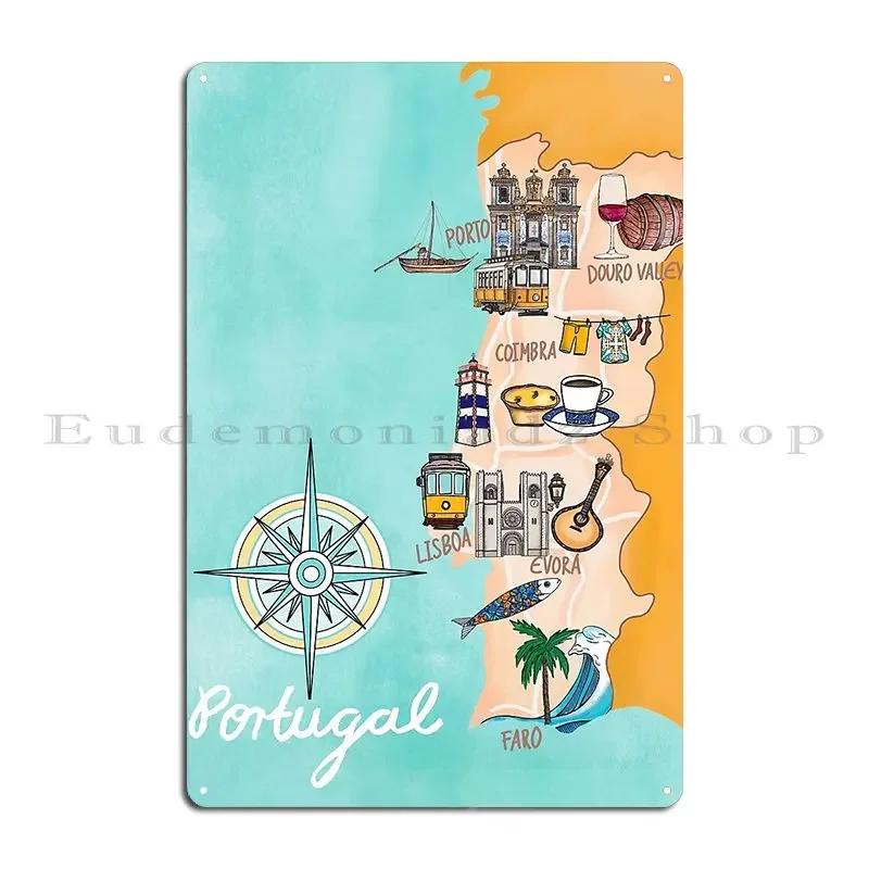Portugal Map Metal Signs Design Club Bar Decoration Cinema Mural Tin Sign Poster 20x30cm(7.8x11.8inch)