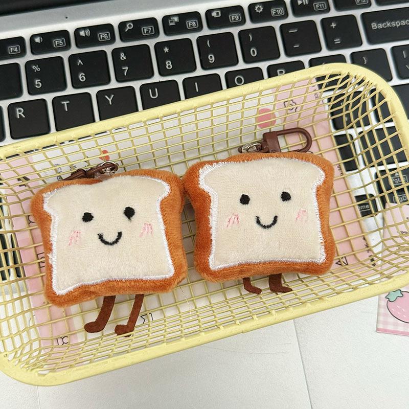 Kawaii Creative Plush Toast Bread Keychain Cute Cartoon Plush Bread Keyring Pendant Backpack Decoration Accessories Gifts
