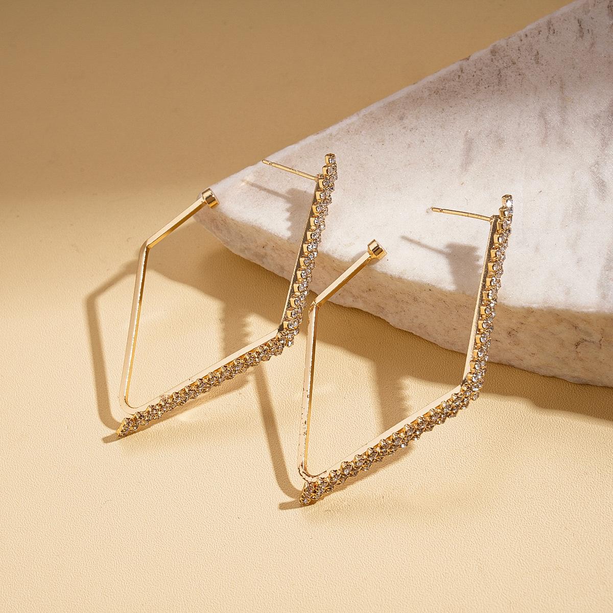Diamond-encrusted geometric rhombus silver needle stud earrings personalized versatile earrings light luxury earrings