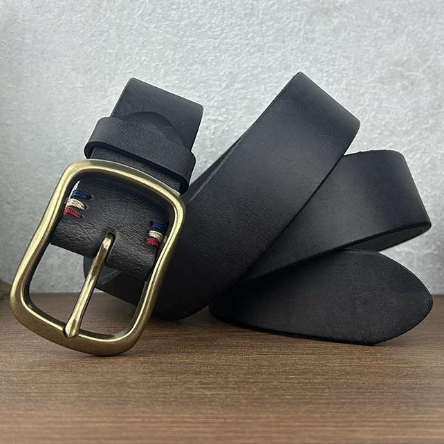 Thickened Polished Belt Men'S Leather Casual First Layer Cowhide Retro Copper Pin Buckle Belt Simple Youth Jeans Belt