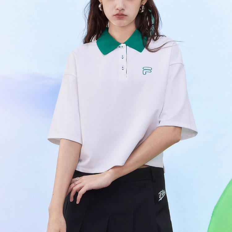 FILA Fusion FOB Series Color Block Short Sleeve Breathable Polo Shirt Women tops White T11W423108F-WT