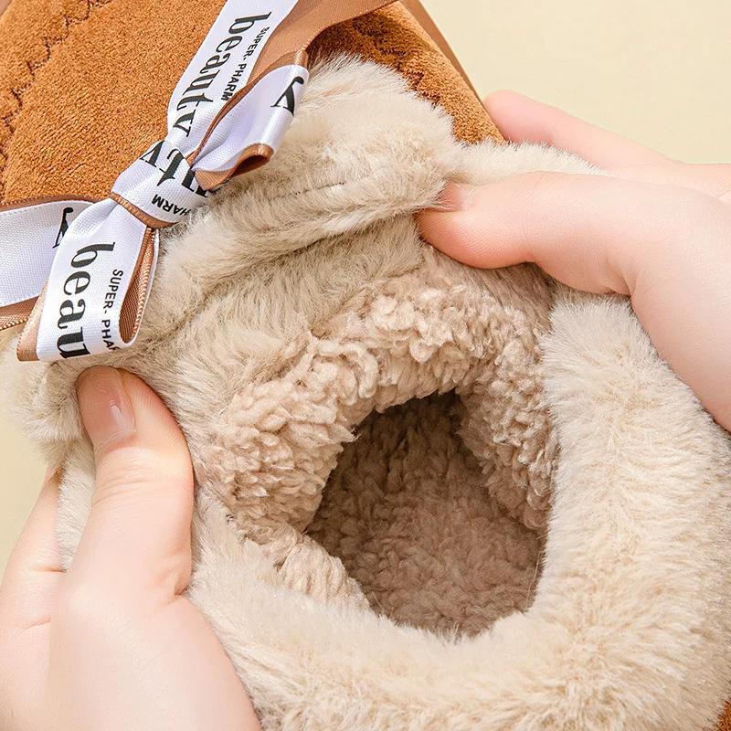 Fashion Women's Bowknot Decor Platform Snow Boots Faux Suede Thicken Plush Winter Shoes Woman Fashion Fluffy Faux Fur Warm Ankle Boots