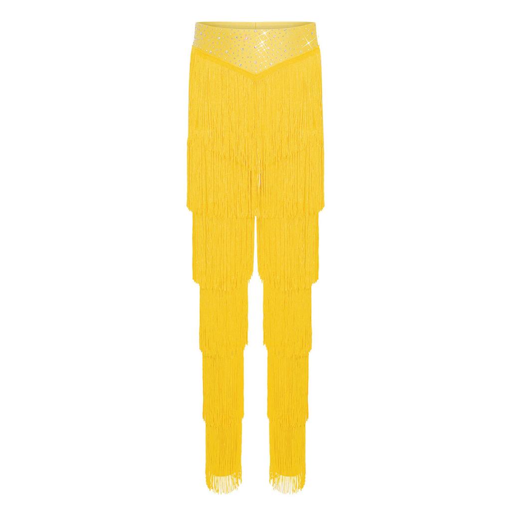 Pantaloni cu Franjuri pentru Dans Latin Fete Talie Elastică Părți cu Ciucuri Pantaloni Samba Rumba Cha Cha Salsa