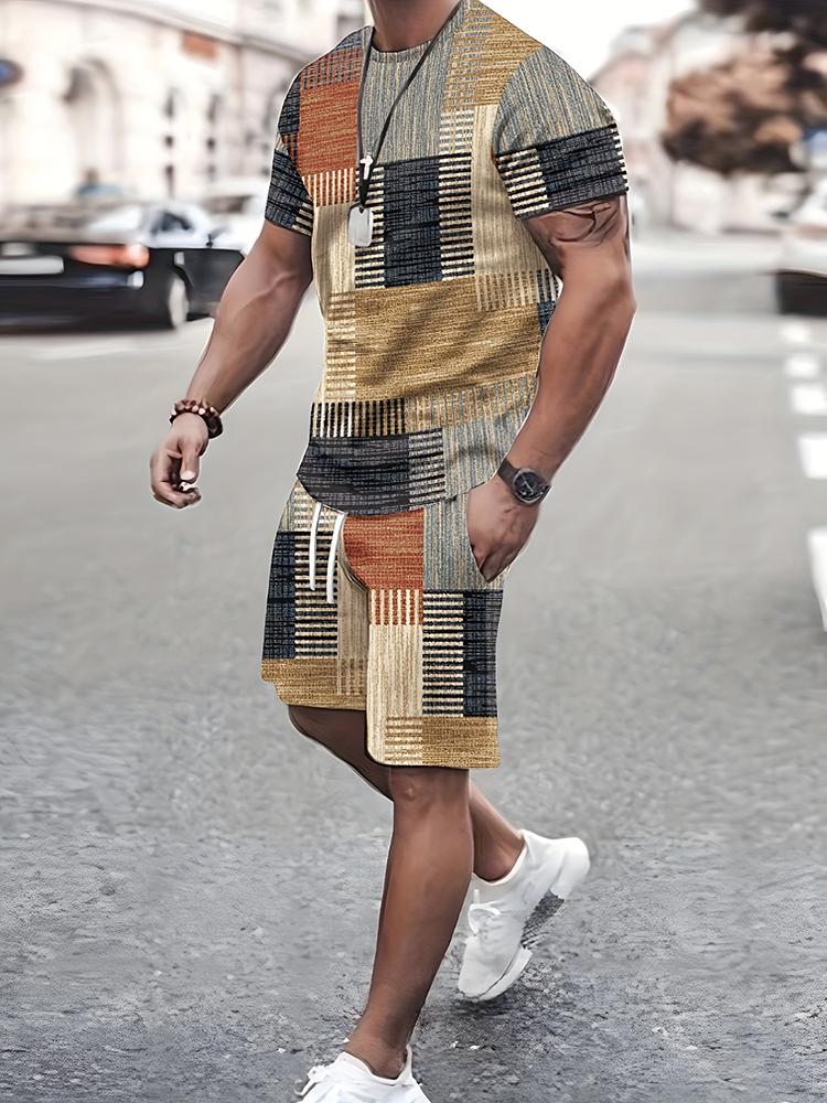 Moda Casual da Uomo Larghi Comodi Maniche Corte Tendenza Esterna Pantaloncini Sportivi Novità a Strisce Stampa 3D