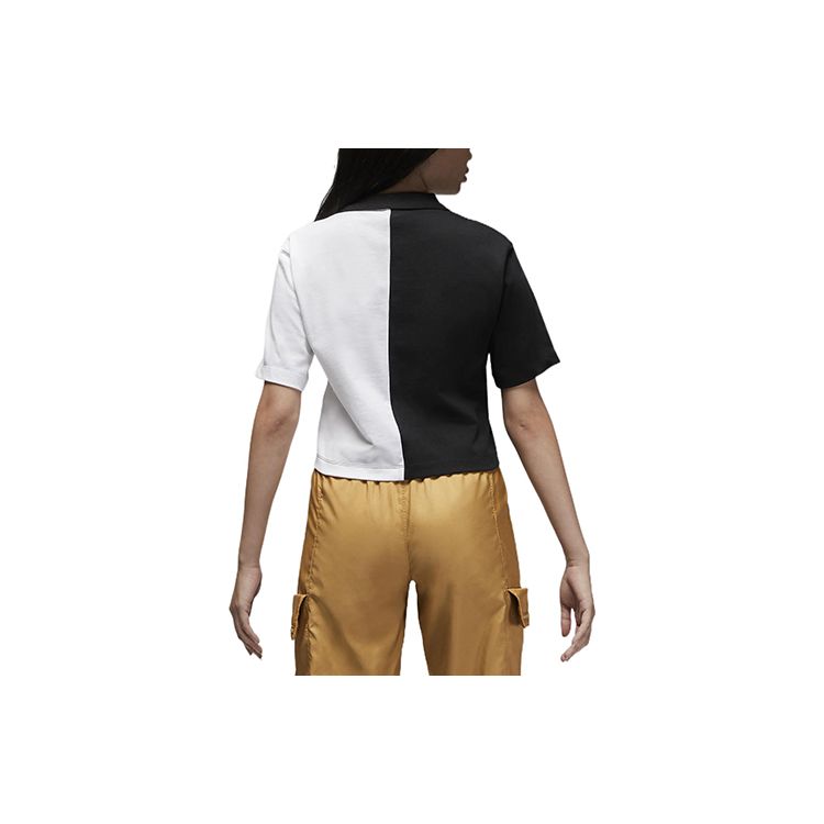 Jordan T-shirt Feminina Manga Curta Colorblock com Zíper até a Metade e Ombro Caído com Logo Bordado Preto Branco DQ4617-010