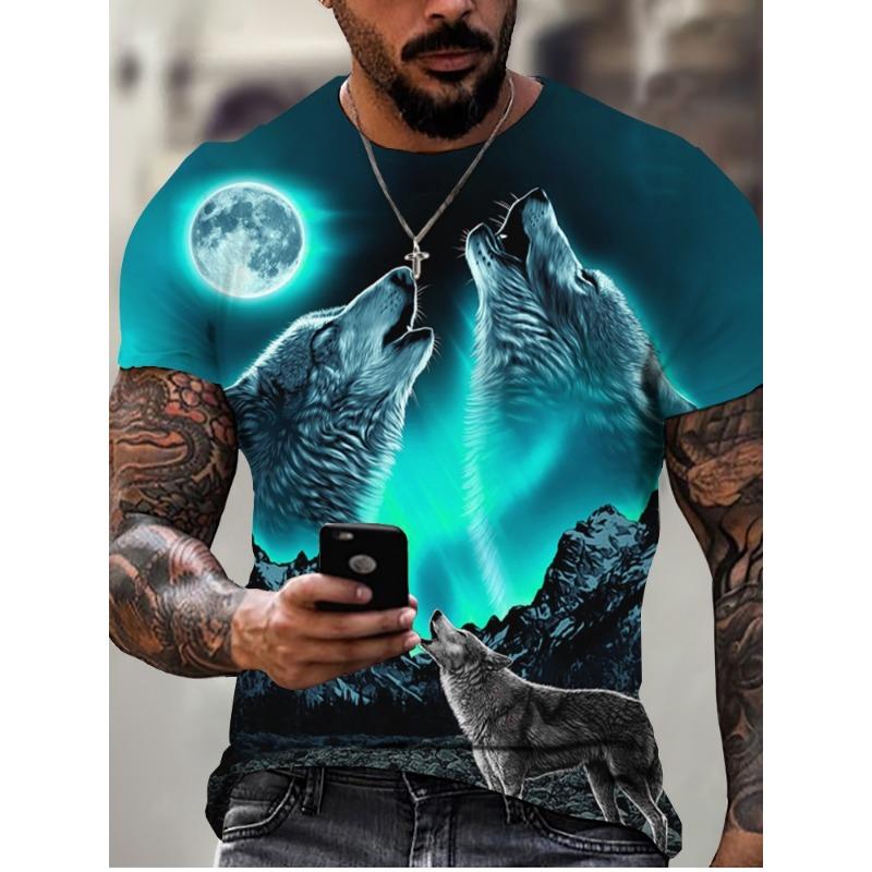 T-Shirt Man New Wolf 3D Printed Short Sleeve Summer Fashion Outdoor Street Style Design Tops Large Size Loose Men's T-Shirt