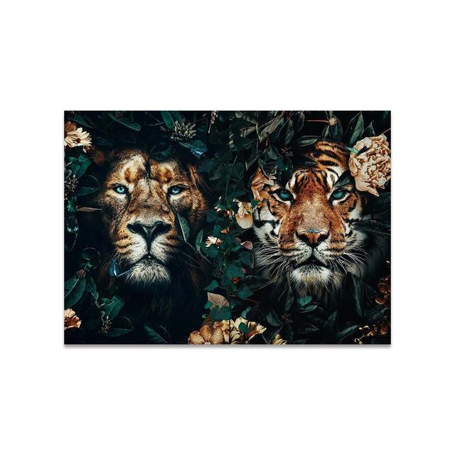 Lion and Tiger Flowers Canvas Painting Animal Cuadros Posters and Prints Nordic Wall Art Pictures for Living Room Home Decor