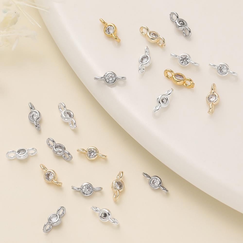 10Pcs 14/18K Gold Color Plated 2 Holes with Zircon Connect Charms Pendants for DIY Bracelet Necklace Jewelry Making Accessories