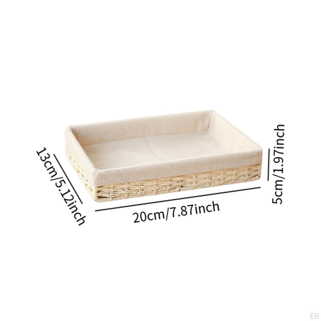 Woven Basket ,Rectangular Organizer Bin ,Cloth Lining ,Desktop Sundries Organizer, Handmade Storage