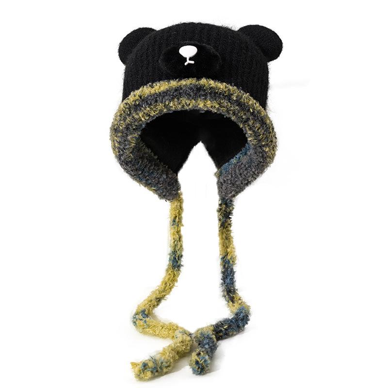 Cute Plush Hat Women's Autumn and Winter Colorful Fringed Braids Knitted Pullover Hat Ear Protector