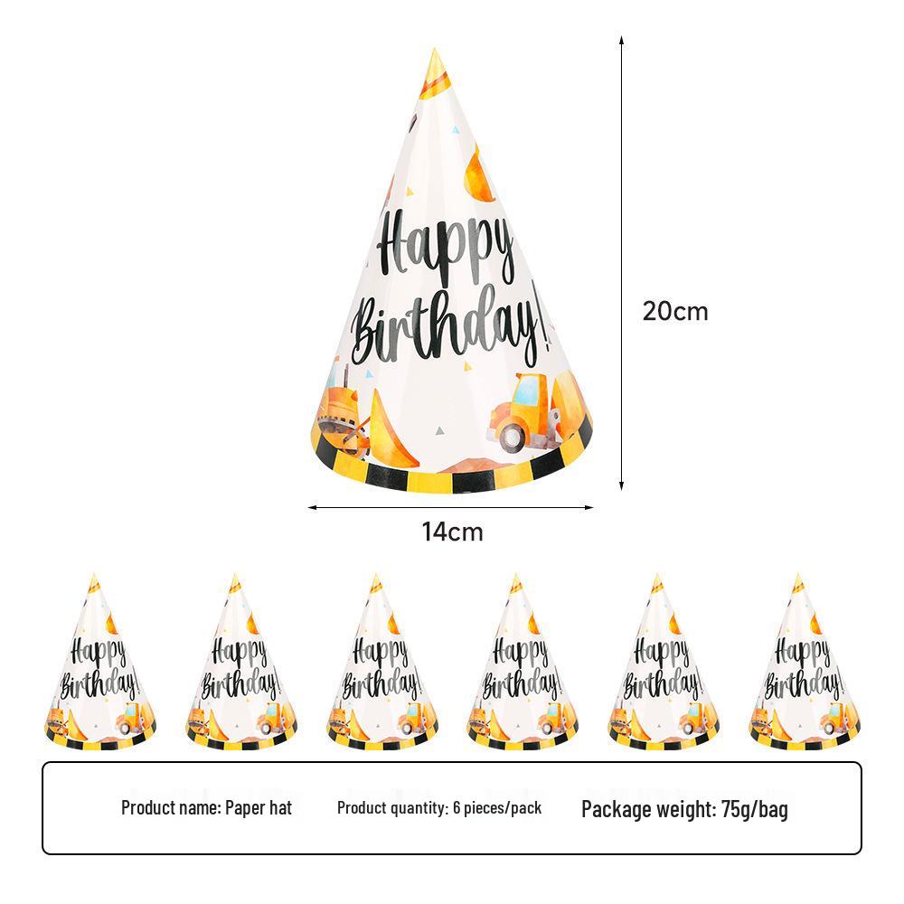 Construction Car Party Disposable Tableware Set: Plates, Cups, Towels for Boys' Birthday Decorations