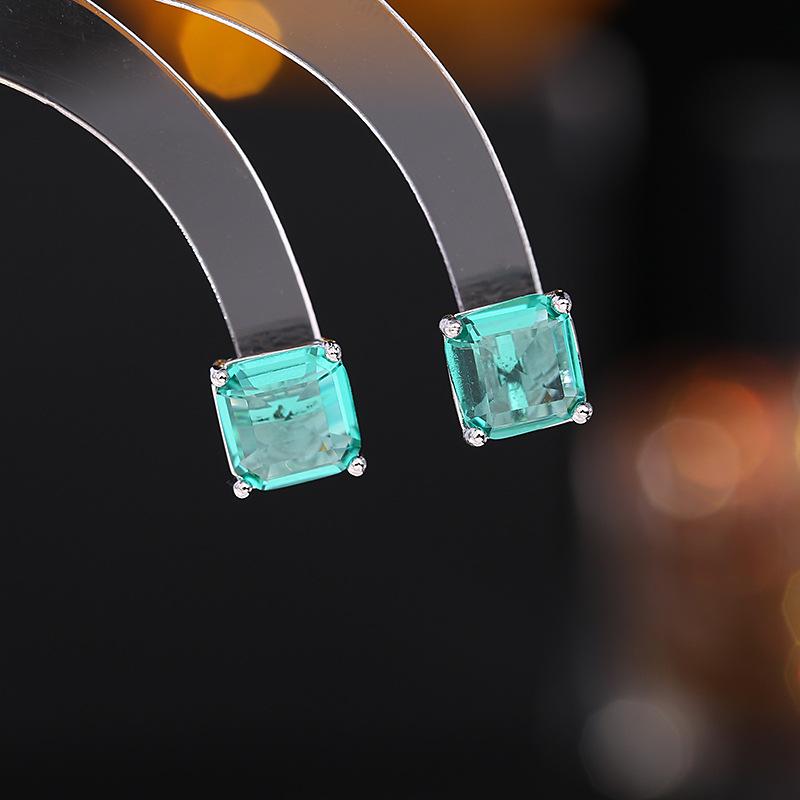 S925 silver needle earrings geometric square zircon earrings niche design temperament versatile small square diamond simple stud earrings