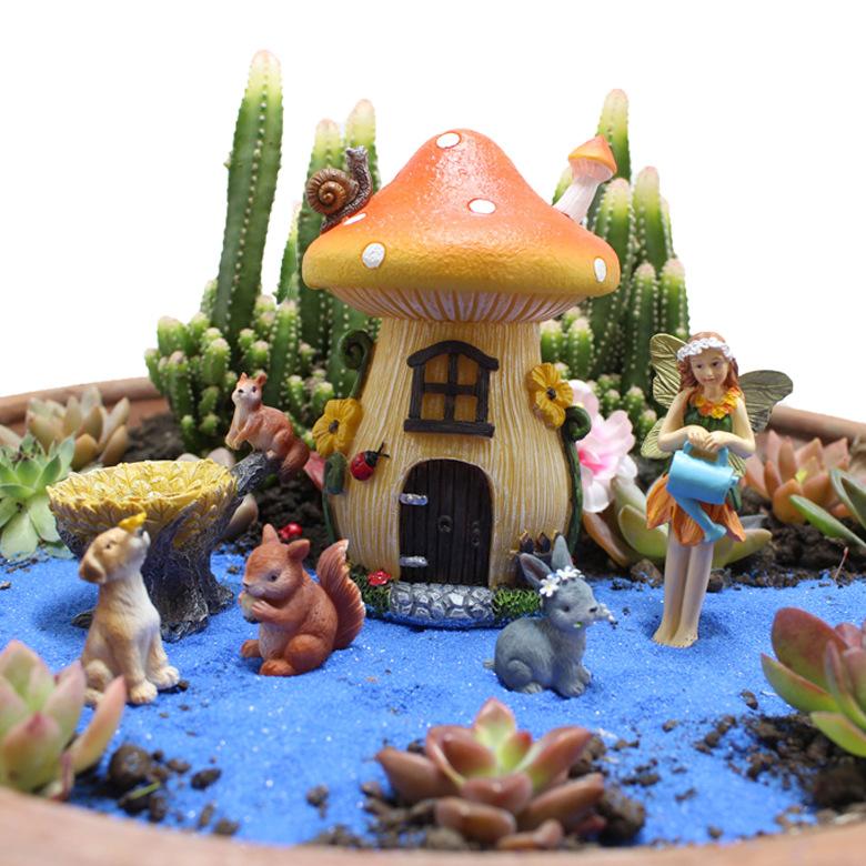 Resin Crafts Creative Mushroom House Set Flower Garden Ornaments Potted Plants Decoration